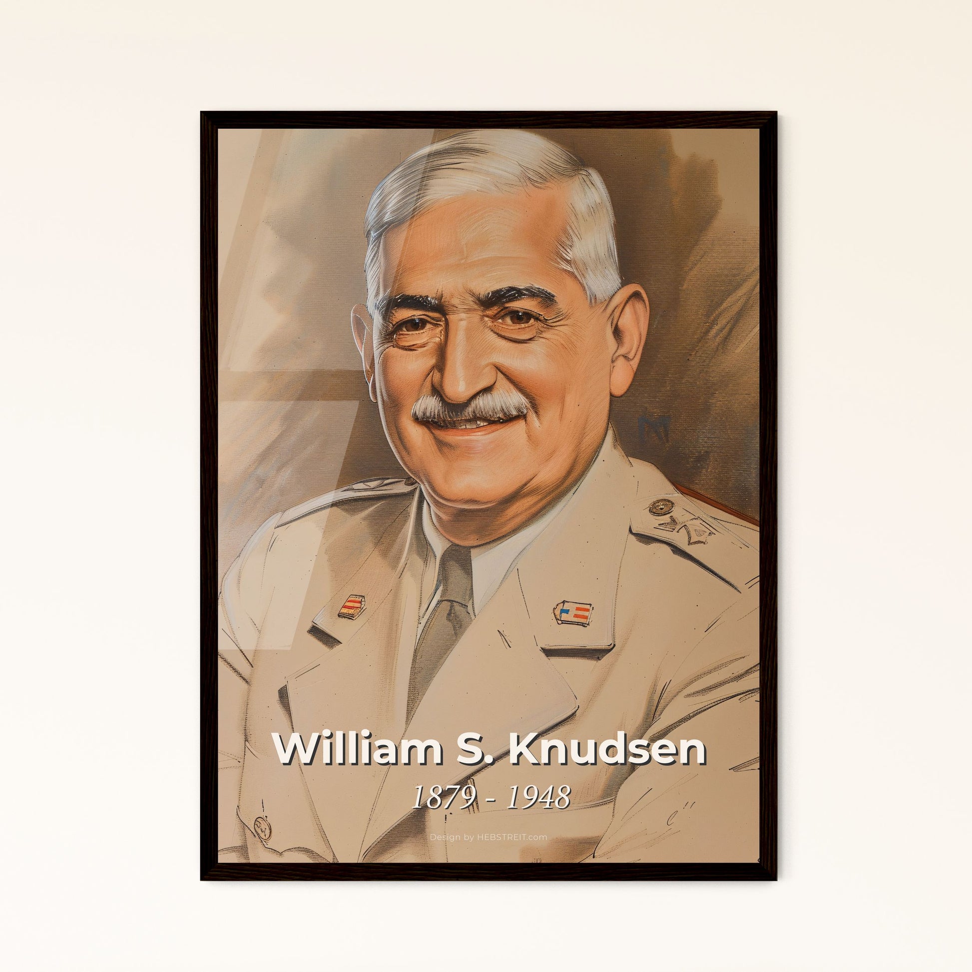 William S. Knudsen: Wartime Visionary - Stunning Contemporary Portrait in Hues of Beige, Perfect for Home Decor or Unique Gift