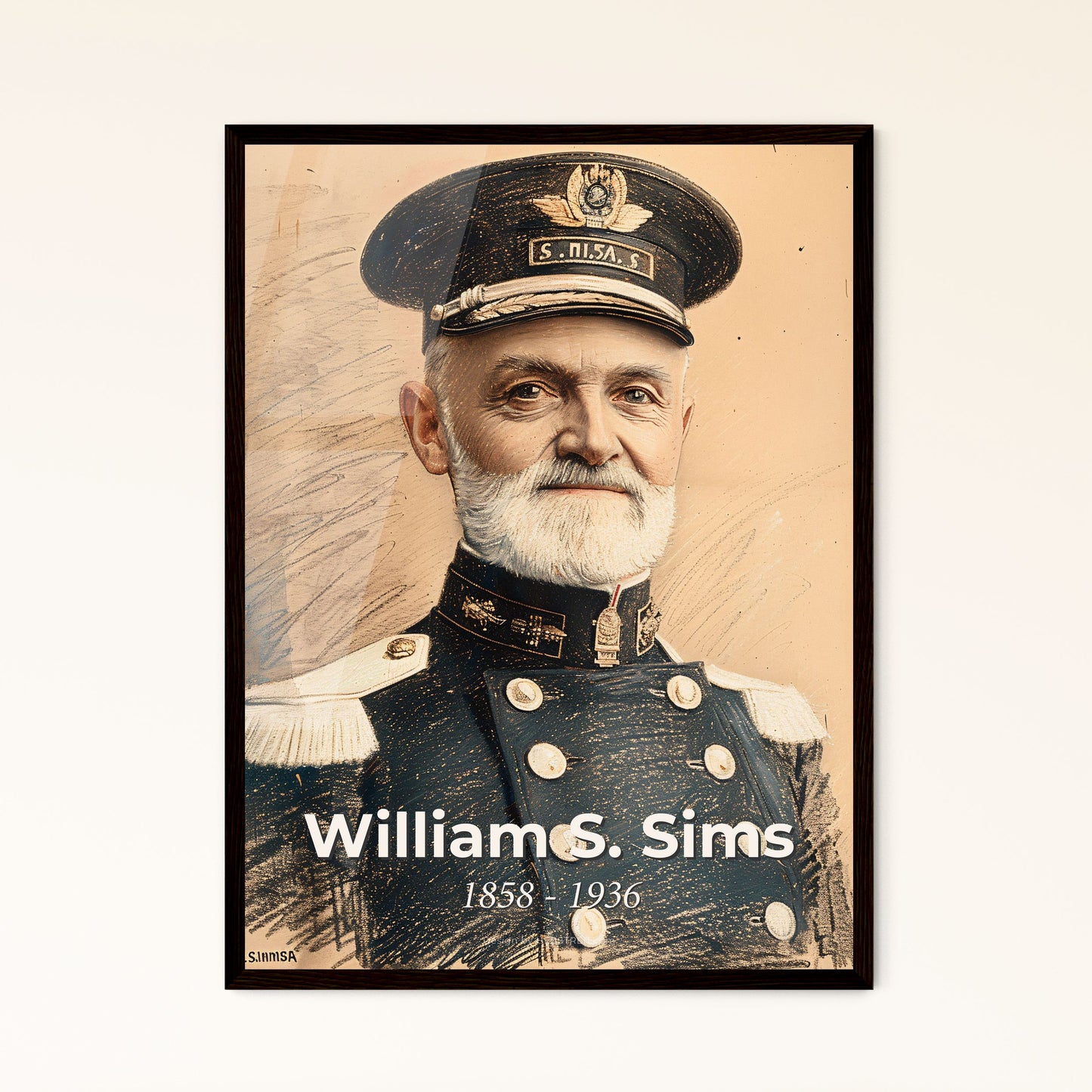 William S. Sims: Revolutionary Admiral in WWI - Captivating Contemporary Art Print with Gentle Hues & Dynamic Lines for Elegant Decor