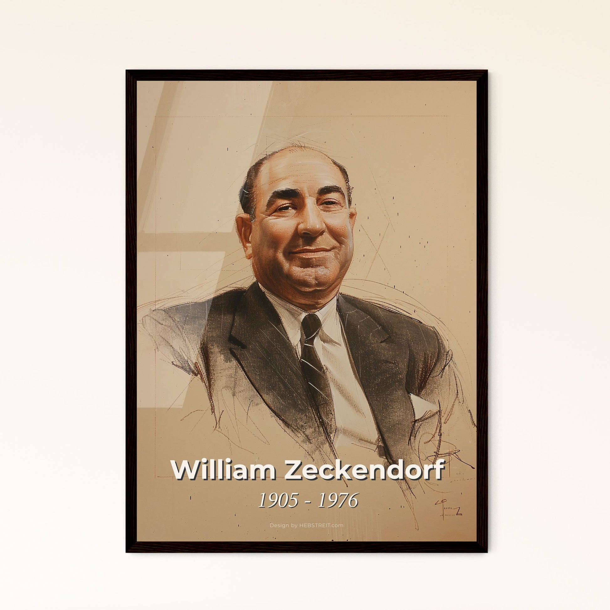 William Zeckendorf: Iconic Visionary of NYC Real Estate - Exquisite Contemporary Art Print on Beige, Perfect for Home Decor