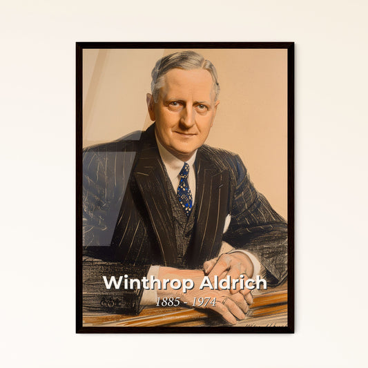 Winthrop Aldrich: Iconic American Banker - Captivating Contemporary Portrait on Beige, Exquisite Lines & Hues for Modern Decor