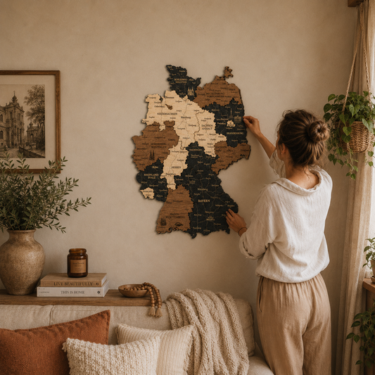 3D Germany Wooden Wall Map – Elegant Wall Art with City Names