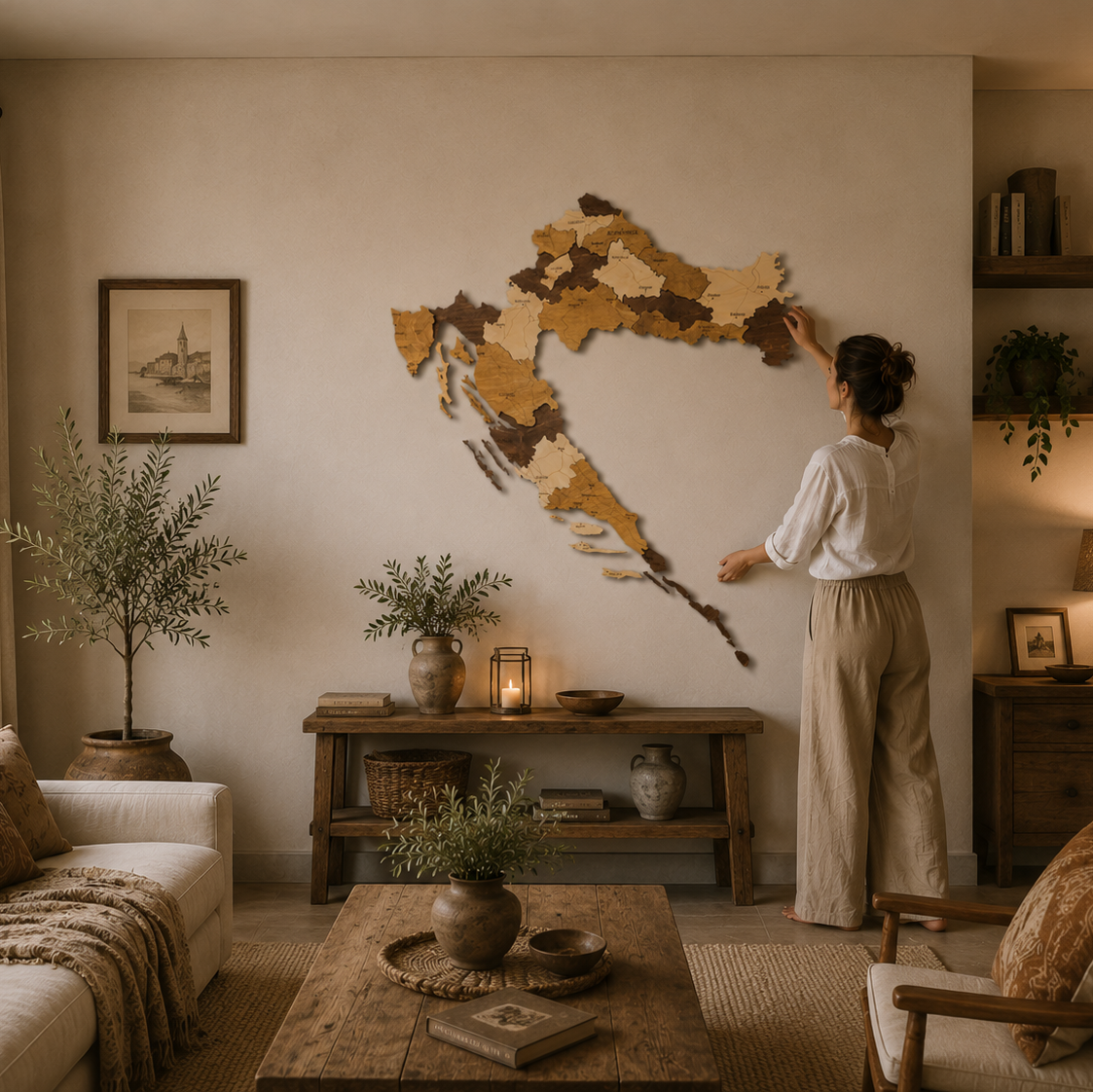 Rustic Wood Map of Croatia – Artistic Wall Art for Modern Interiors
