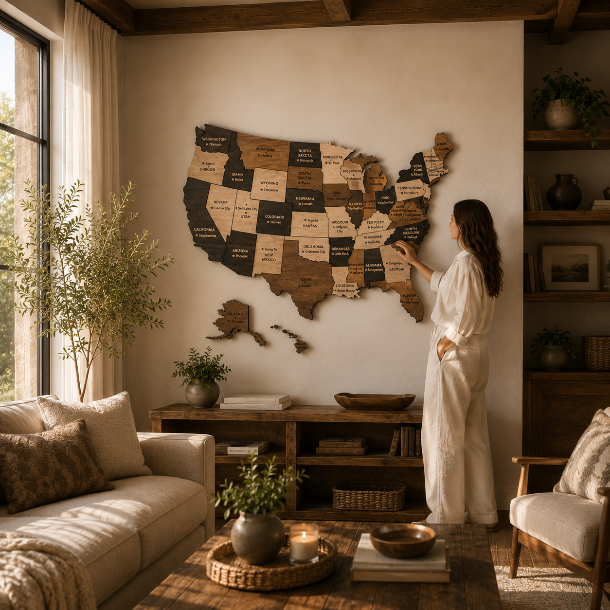 Wooden USA Map with States – Unique Wall Art for Home & Office