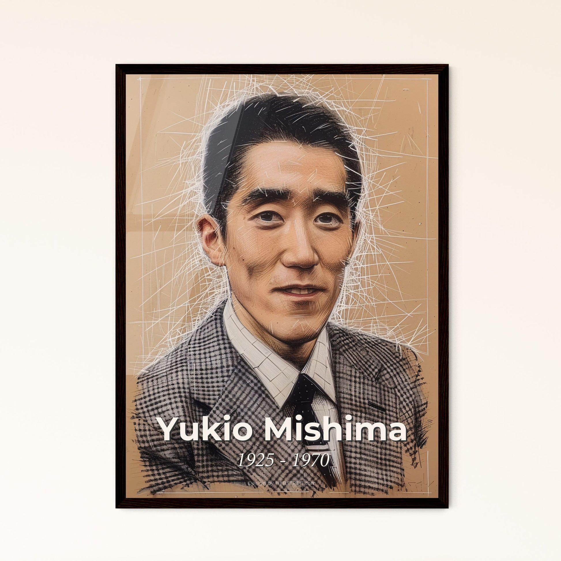 Yukio Mishima: A Captivating Portrait - Contemporary Sensuality on Beige, Dynamic Lines & Exceptional Detail for Elegant Homes.