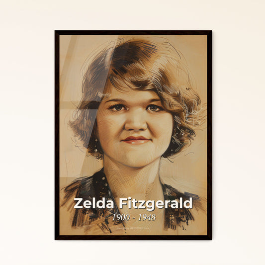 Zelda Fitzgerald: A Captivating Contemporary Portrait - Radiant Lines & Sensual Hues on Beige, Perfect for Home Decor & Gifting