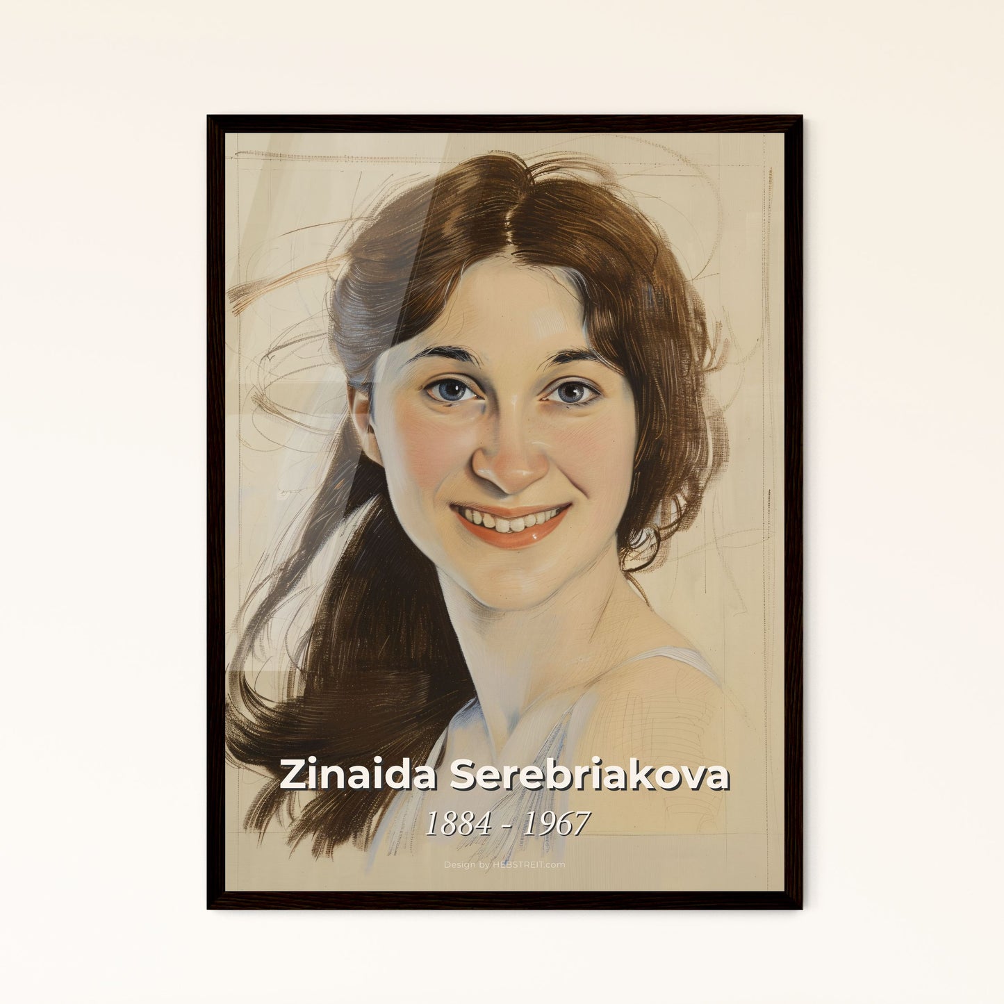 Zinaida Serebriakova Portrait - Elegant Contemporary Art Print on Beige with Dynamic Lines & Subtle Highlights - Perfect for Home Décor