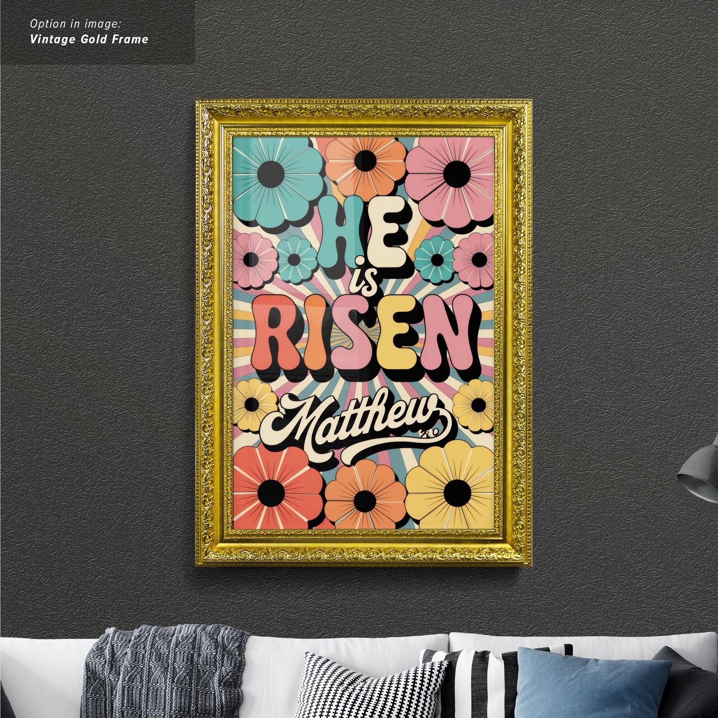 Floral Design with Text "He is Risen"