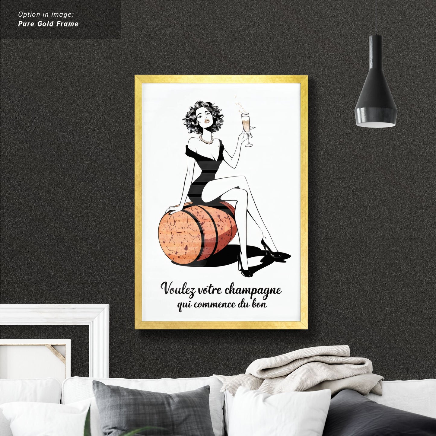 Elegant woman with champagne on a barrel