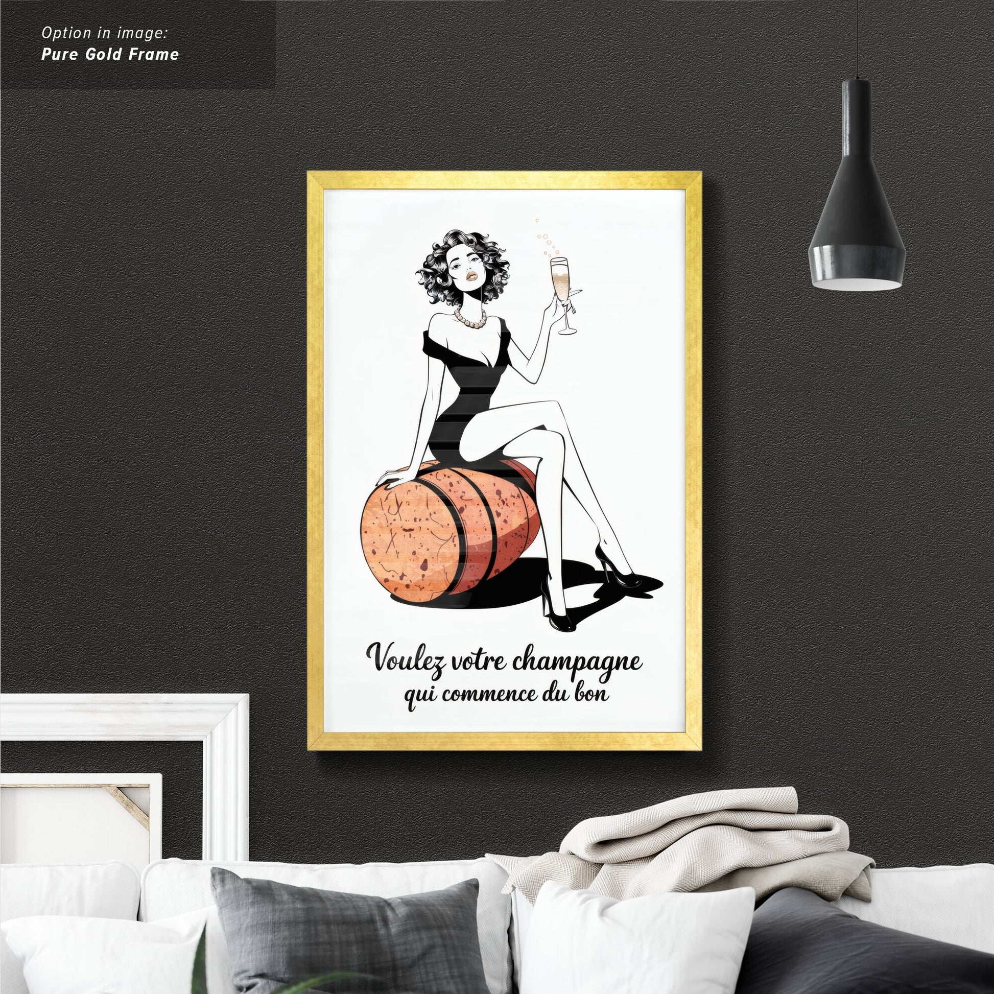 Elegant woman with champagne on a barrel