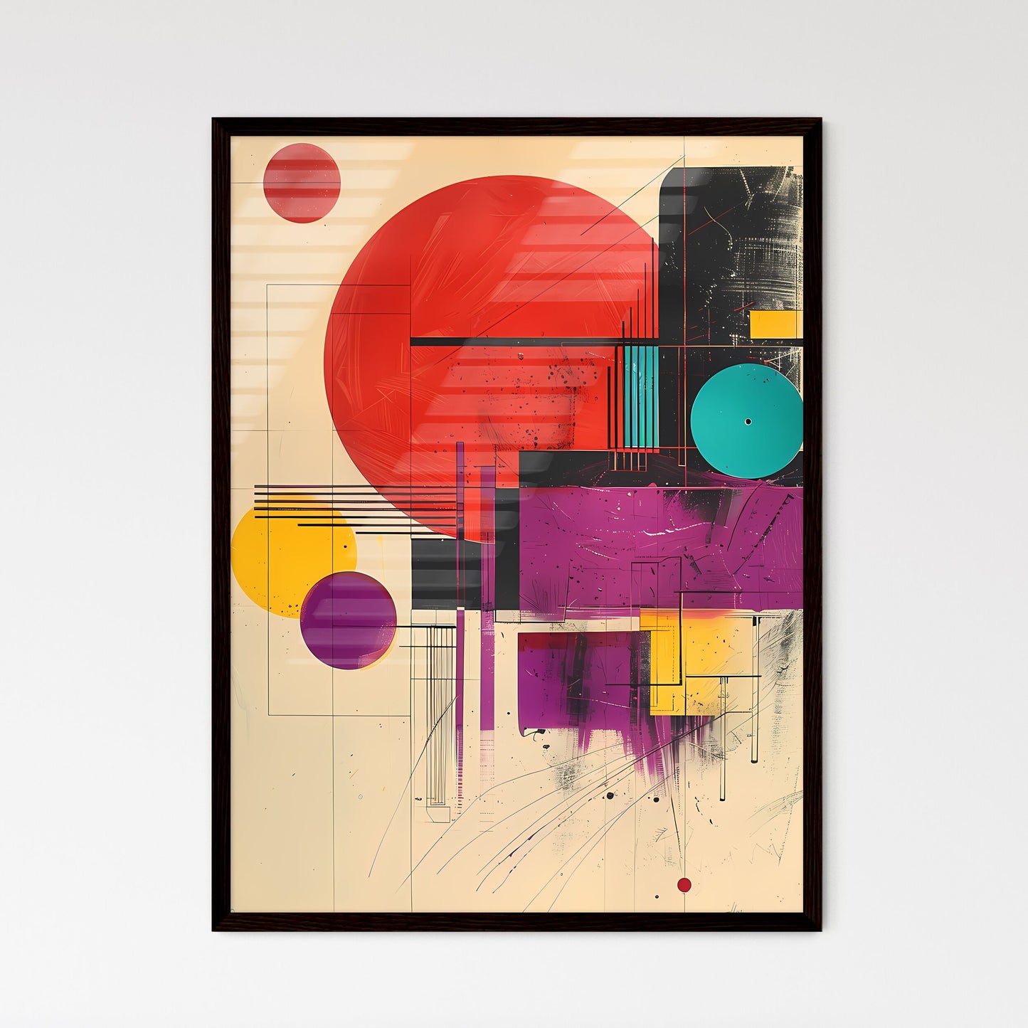 Bauhaus 1919 Abstract Art Circles and Lines  - Framed Art Print