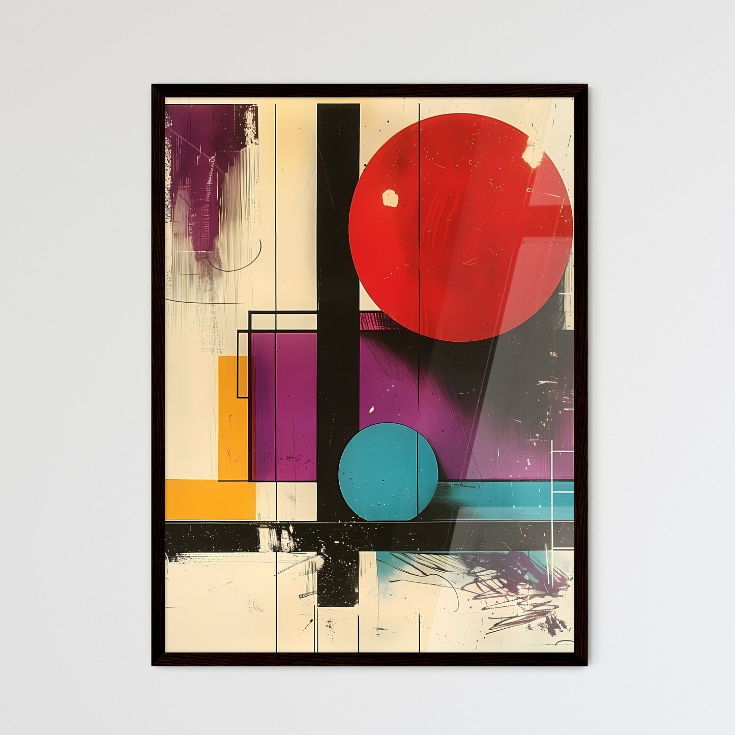 Bauhaus 1919 Style Colorful Modern Art Painting with Geometric Shapes and Vibrant Colors Framed Art