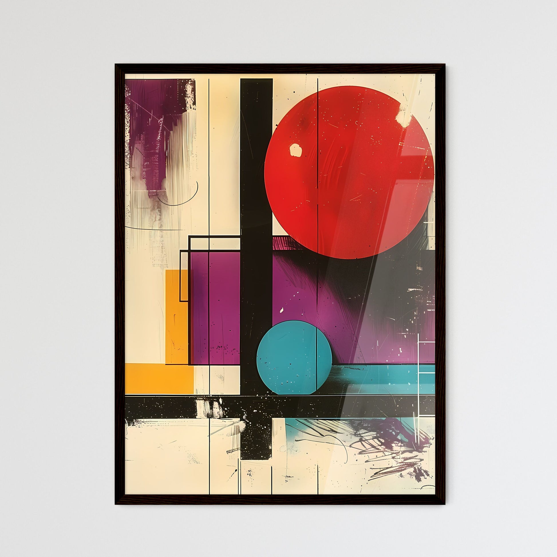Bauhaus 1919 Style Colorful Modern Art Painting with Geometric Shapes and Vibrant Colors Framed Art