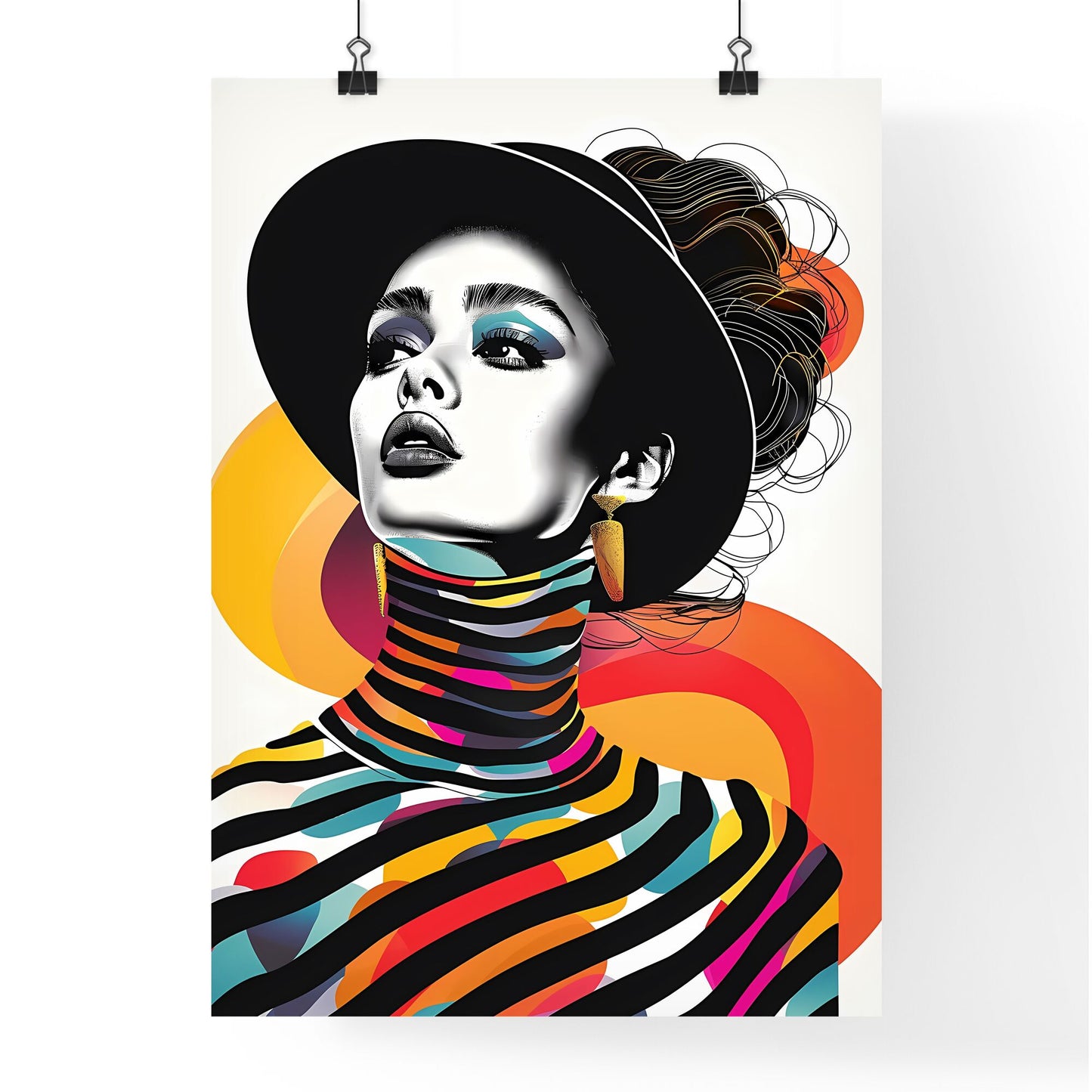 Black and white illustration of a stylish, expressive woman with zebra patterns, showcasing minimalism and art Default Title