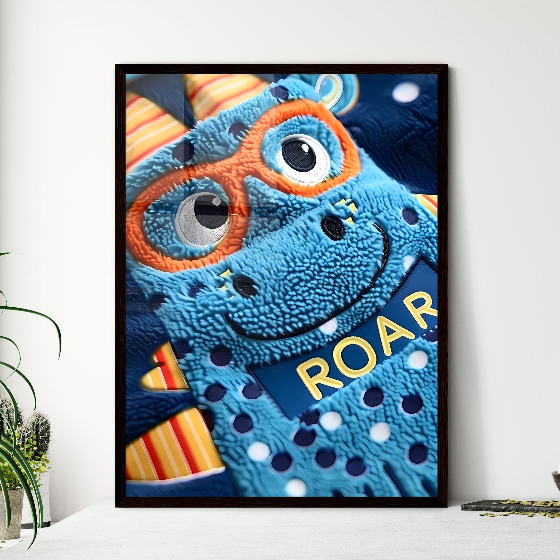 Blue Dinosaur in Glasses with ROAR Letters Wall Art