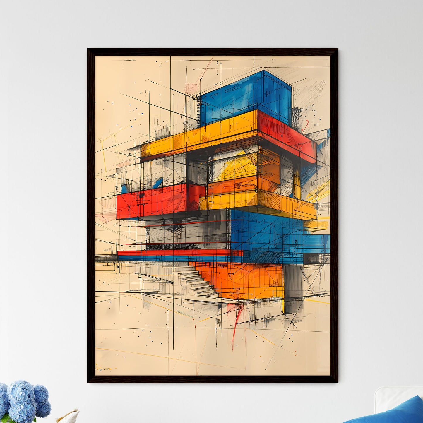 Painting Suprematism Building Sketch - Framed Art Print