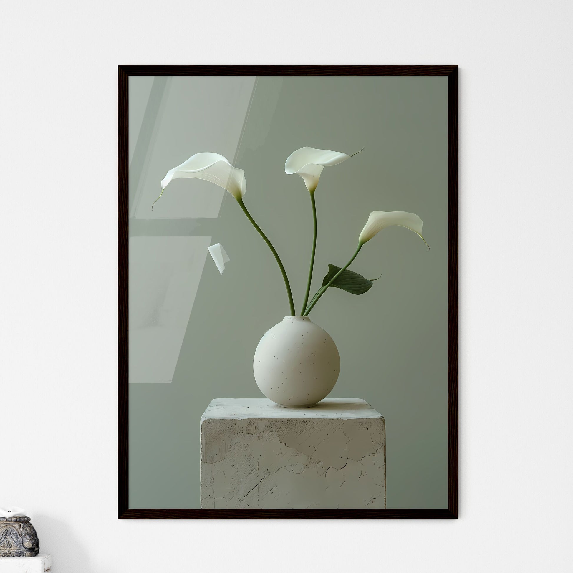 black and white calla lily art White Calla Lily in Black Vase on Italian Table with Rectangular Tissue -  Art Painting Floral Home Decor
