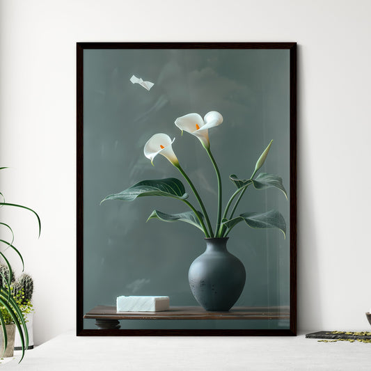 Elegant Calla Lily Arrangement in Black Vase - Framed Art Print