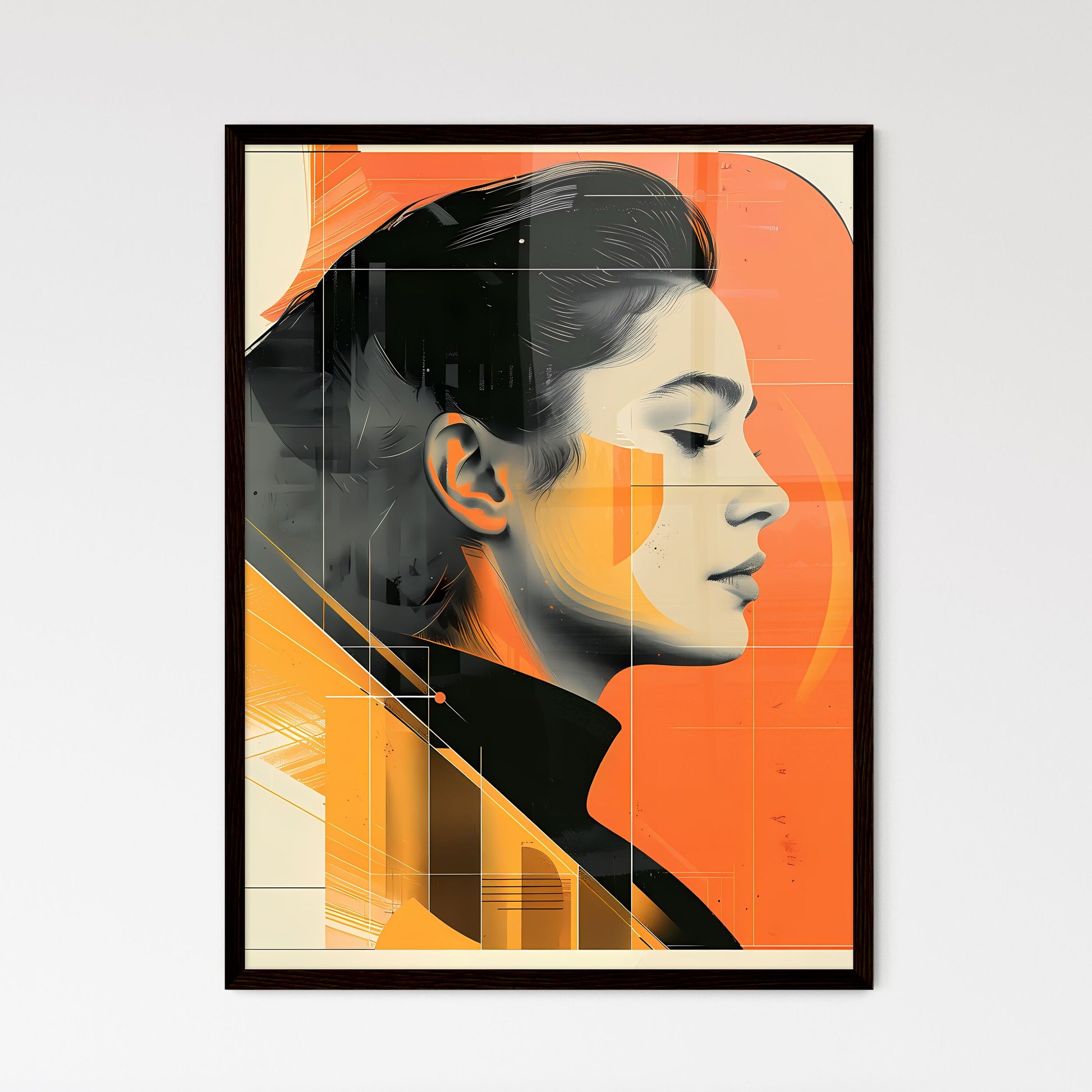 Art Deco Inspired Colorful Portrait: Vibrant Painting of a Woman with Closed Eyes and Dynamic Curves Default Title