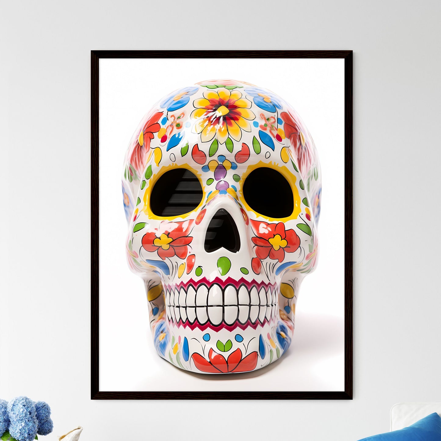 Watercolor Sugar Skull Painting: Intricate Floral Design on Colorful Skull Default Title