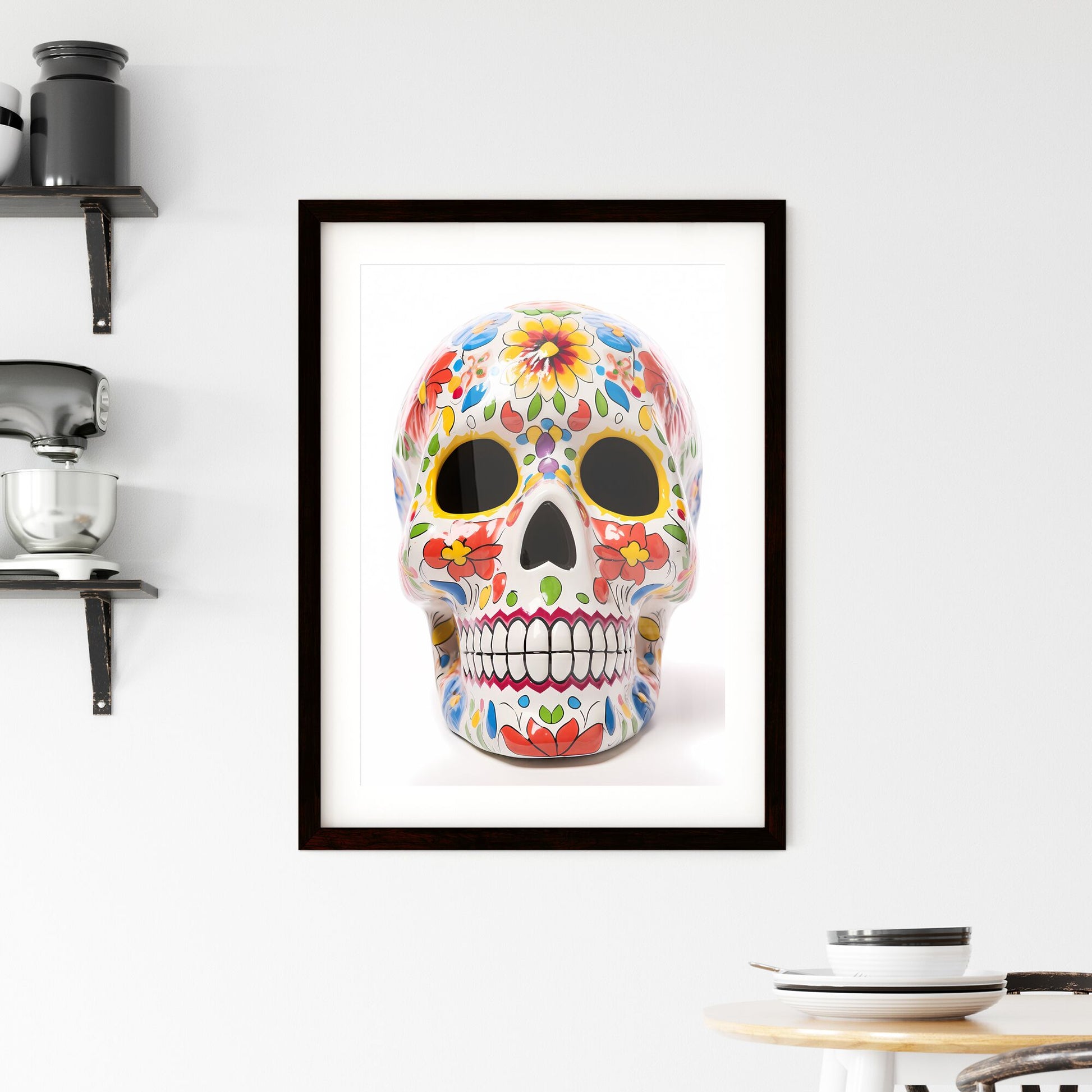 Watercolor Sugar Skull Painting: Intricate Floral Design on Colorful Skull Default Title