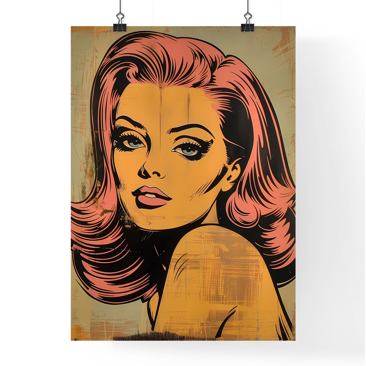 Vibrant Retro Pop Art Painting Poster with Light Pink Haired Woman from 1950s Comics Default Title