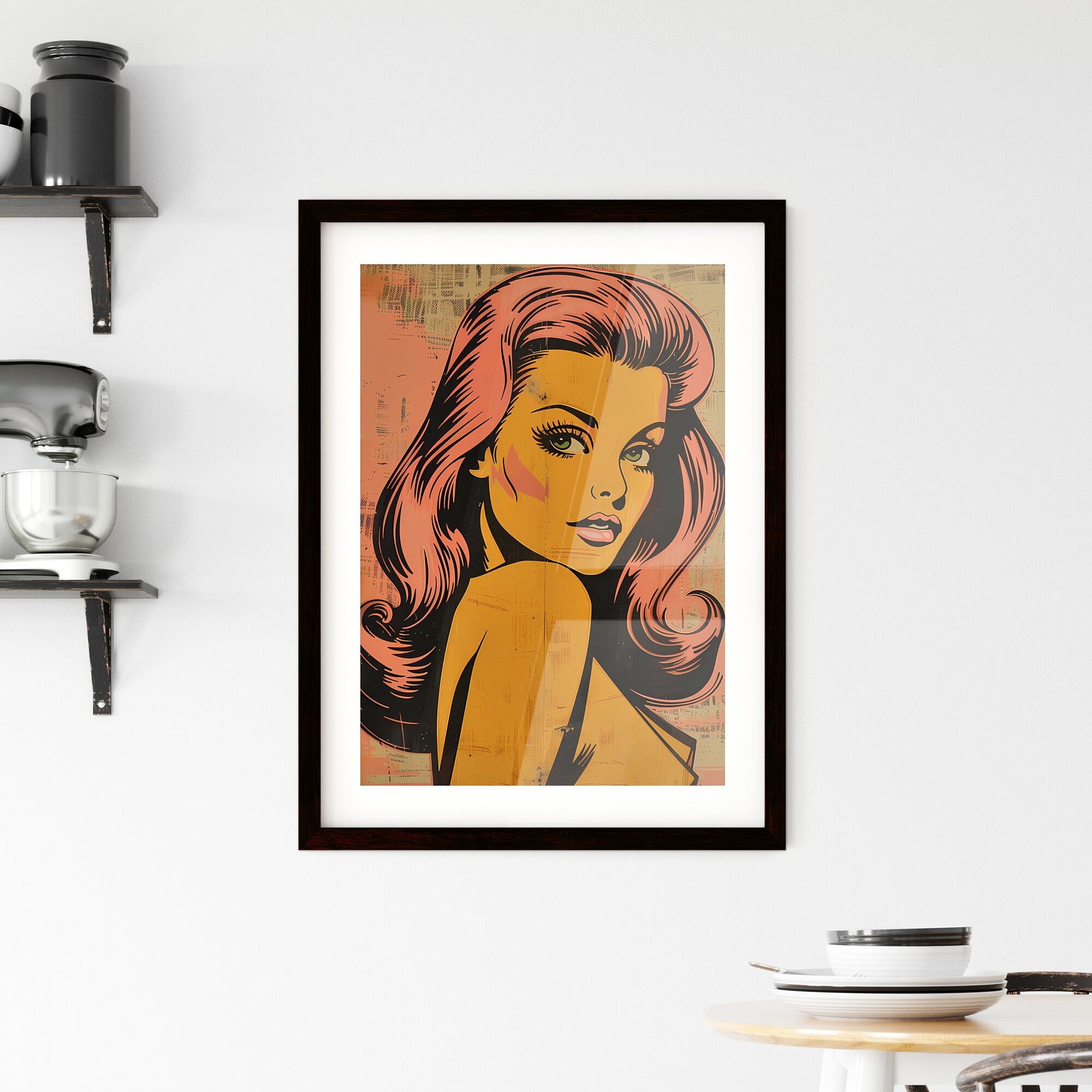 Vibrant 1950s Comic Book Art Popup Style Painting of a Woman with Light Pink Hair Default Title