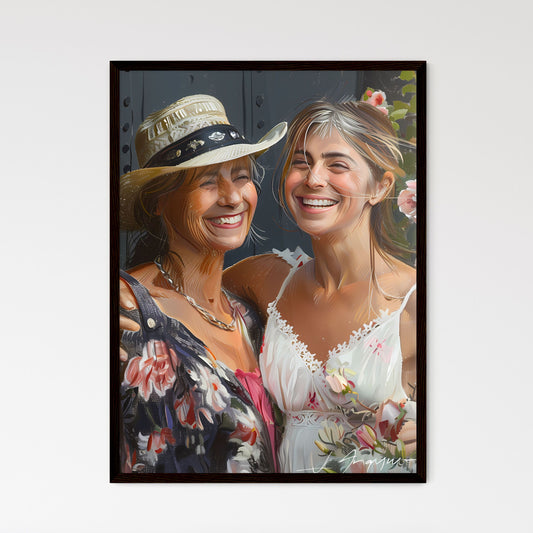 Vibrant Artistic Portrait: Cheerful Adult Woman Laughing with Her Adorable Mother in a Lively and Engaging Painting. Default Title