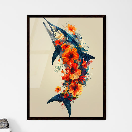 Elegant Floral Marlin Silhouette: Vibrant Art Print Adorned with Tropical Floral Patterns Default Title