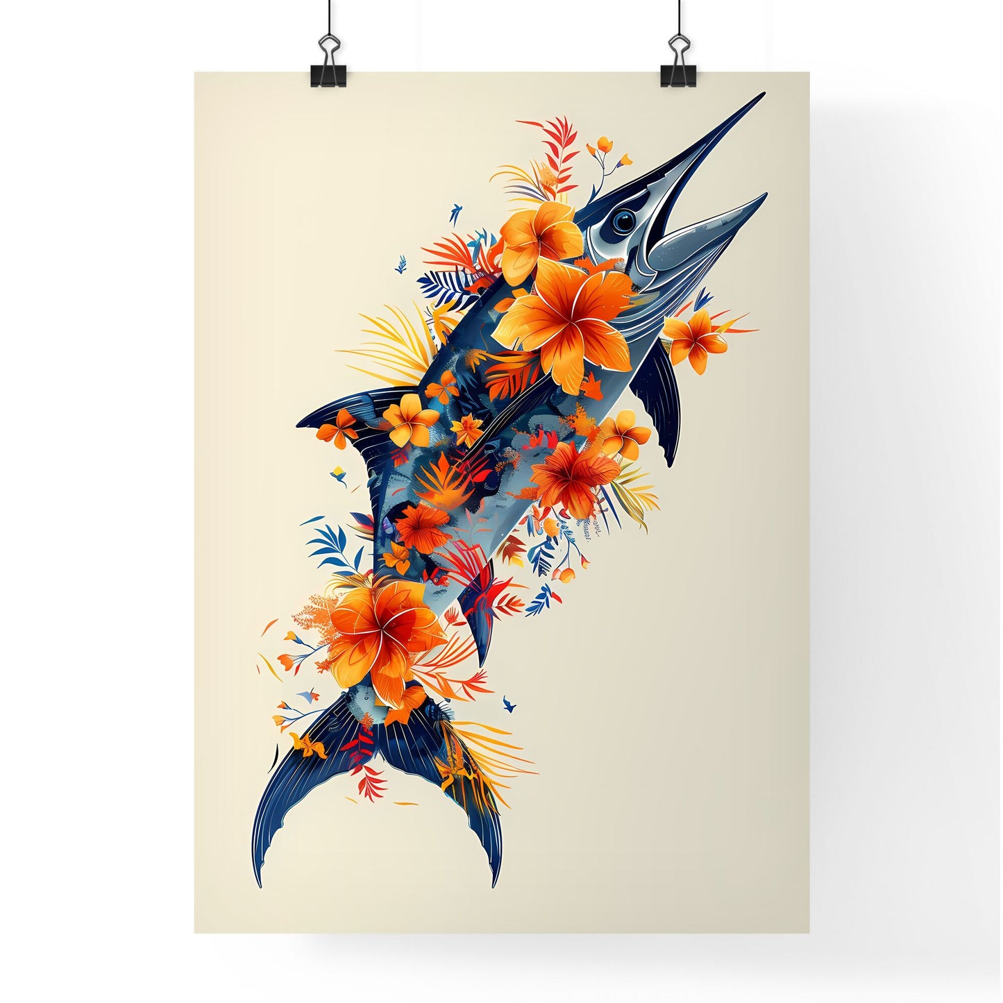 Artistic Marlin Silhouette: Floral Print with Offshore Sportsman Arch Design Default Title