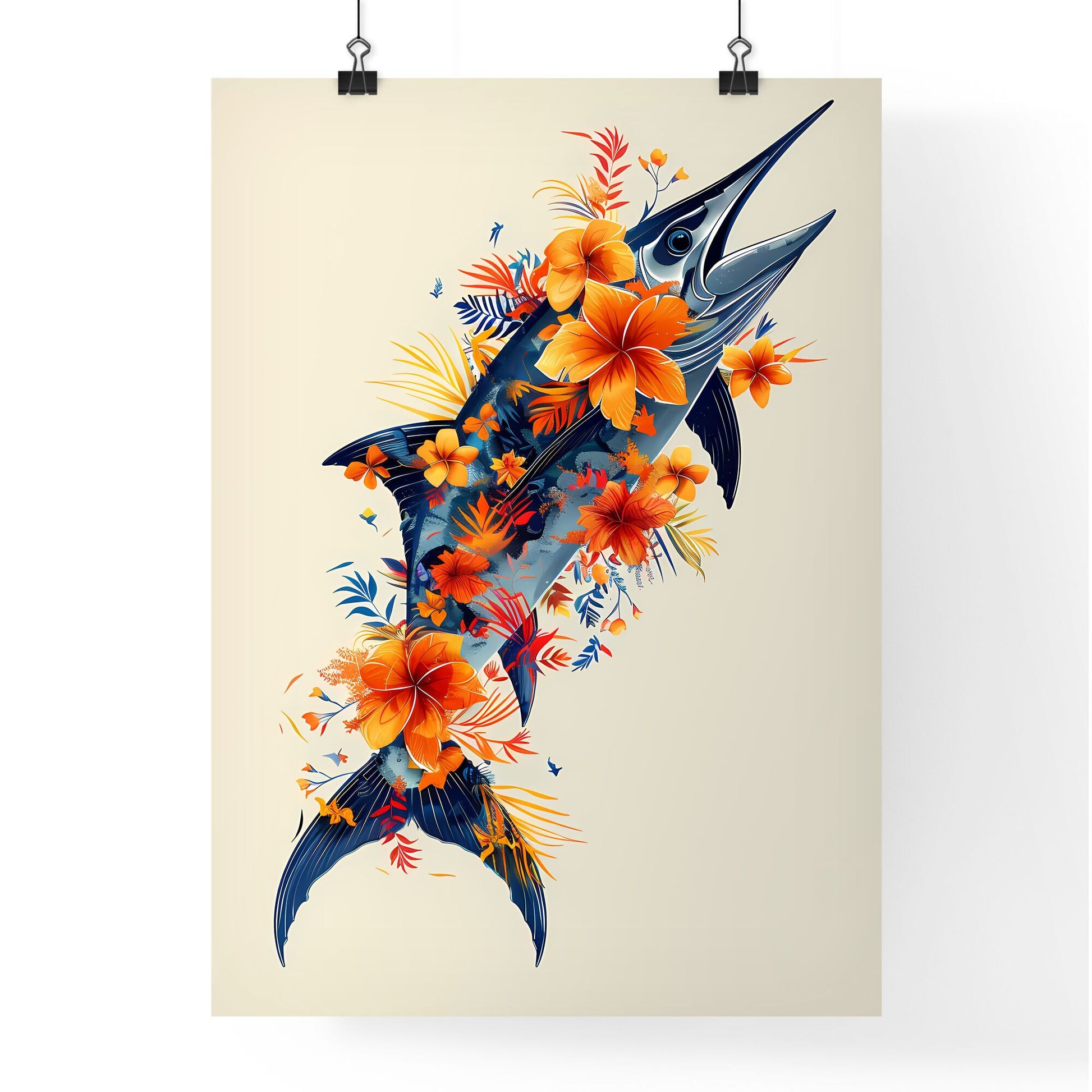 Artistic Marlin Silhouette: Floral Print with Offshore Sportsman Arch Design Default Title