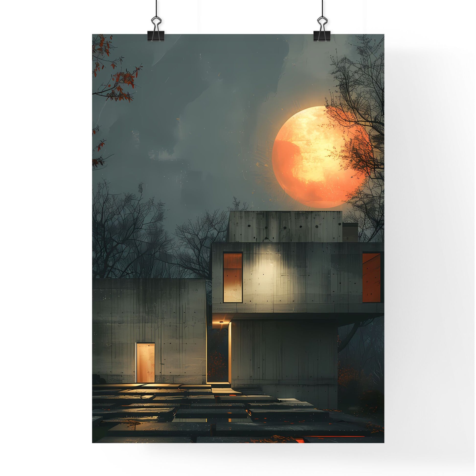 Surrealist Side-View House Illustration with Cosmic Background Inspired by Stalenhag Default Title