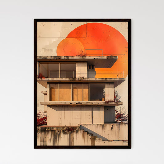 Vibrant Modernist House Painting with Sunlit Wall Inspired by Didier Mouron and Stalenhag, Side View Framed Art