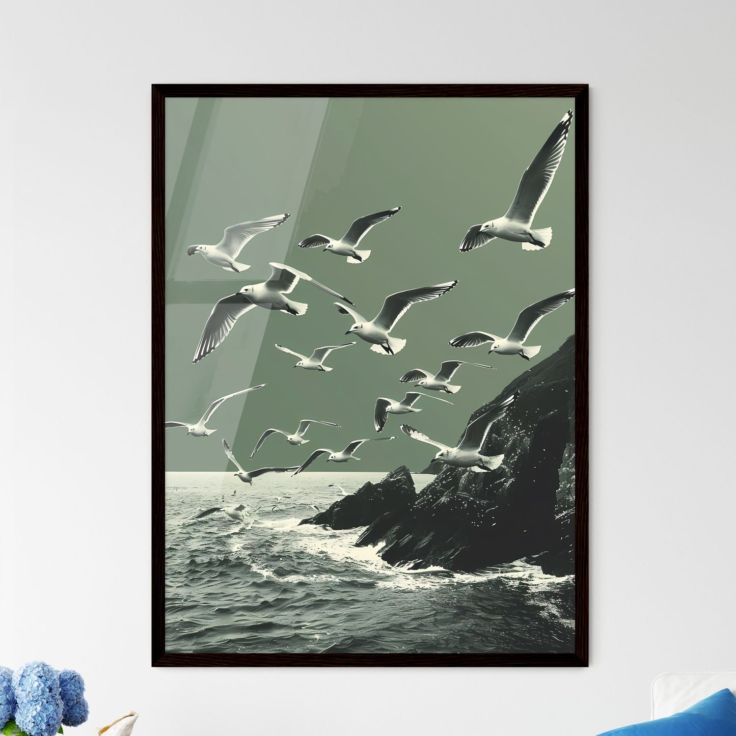 Vibrant Flock of Seagulls Painting  Wall Art