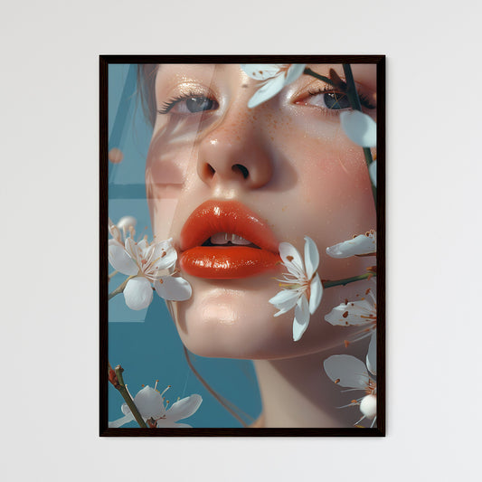 Artistic Delight: Luscious Lips of a Girl Amidst Gentle White Blooms against a Captivating Blue Backdrop Default Title