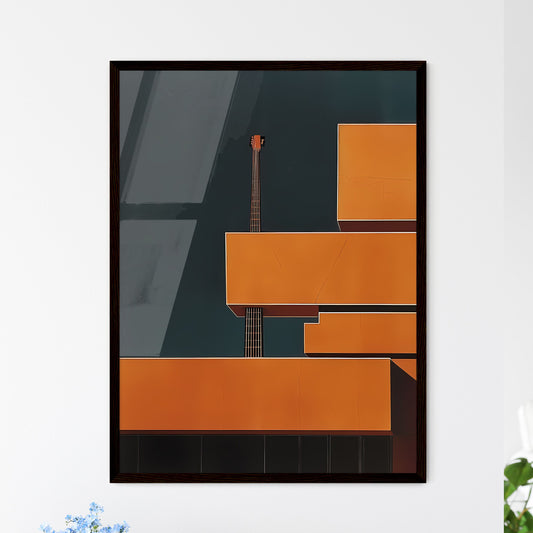 Vibrant Golden Ratio Minimal Artwork: Guitar-Shaped Building in Abstract Painting Framed Art