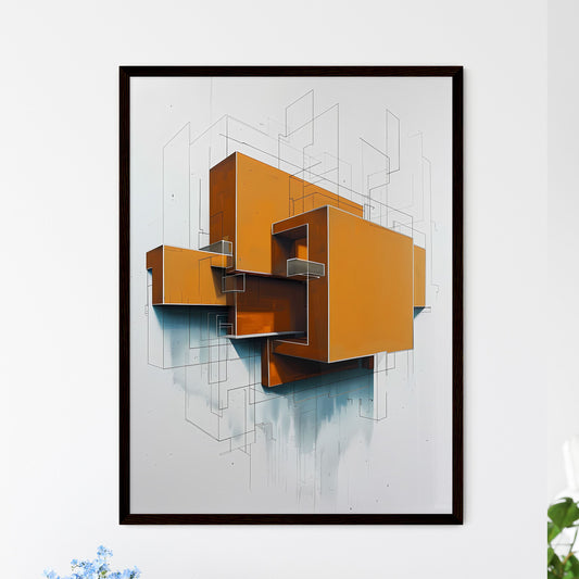 Golden ratio minimal artwork, painting, orange cubes, modern art, abstract Framed Art