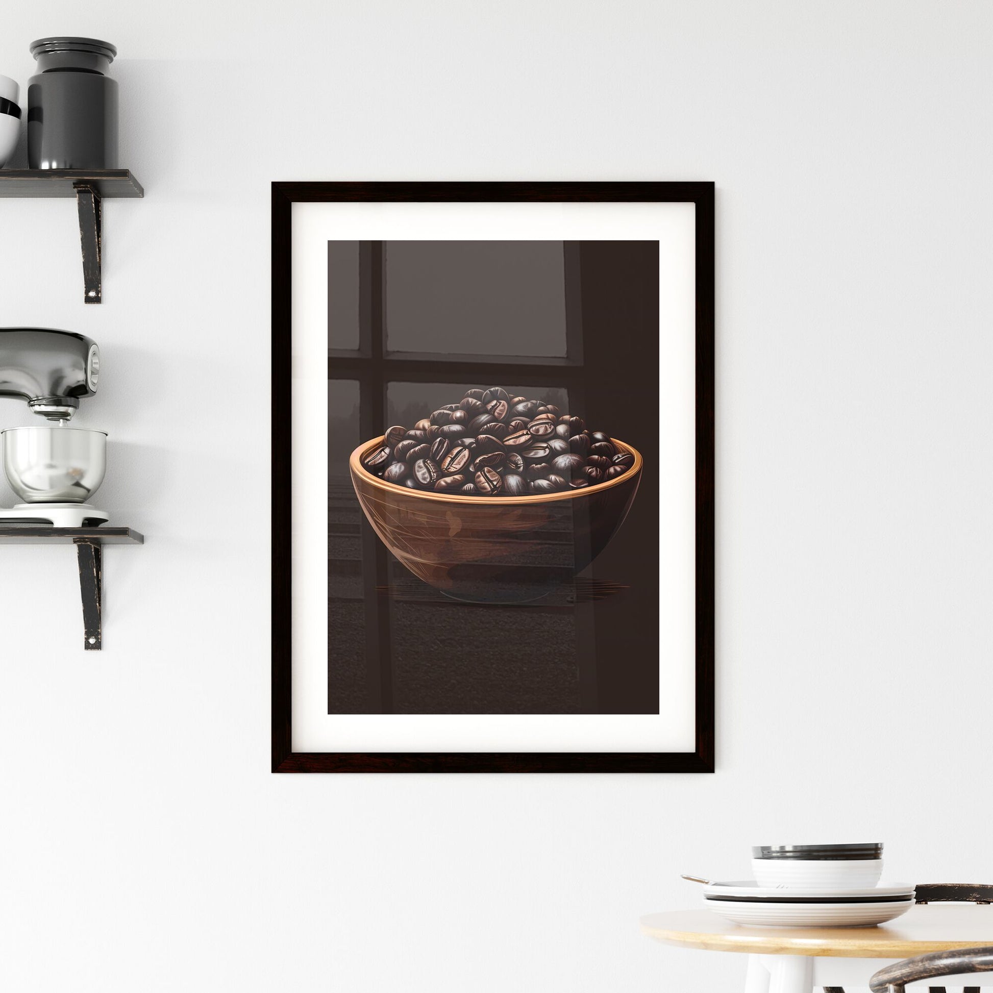 Vibrant Painting of Coffee Beans in a Bowl on Dark Background, Showcasing the Art Default Title