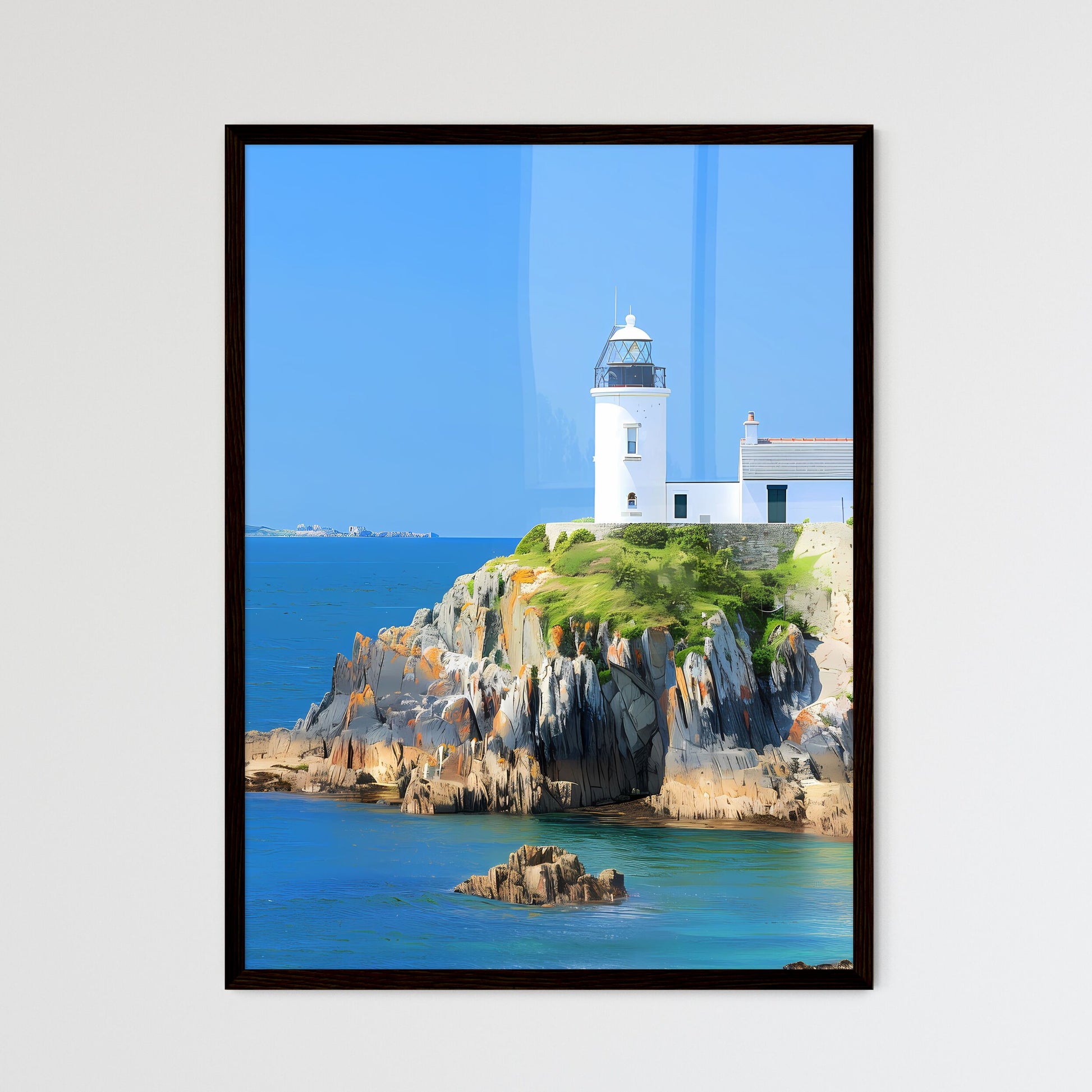 Lighthouse on Loutre Island Near Guernsey, France, with Vibrant, Painterly Detail High Resolution Framed Art