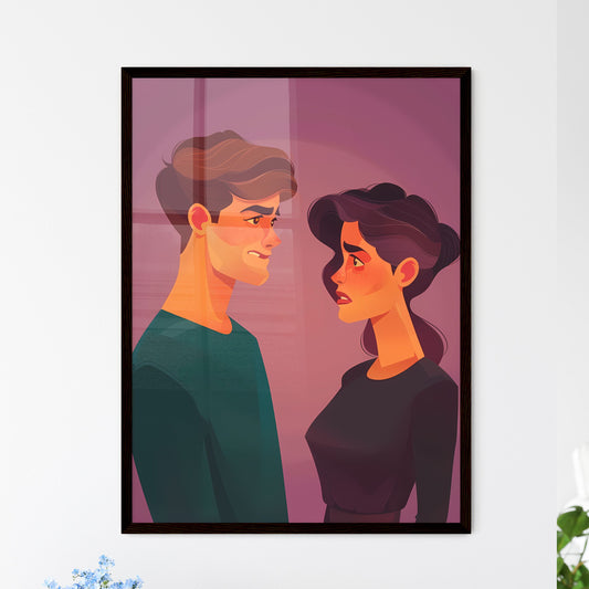Colorful painting of confused woman and talking man, art illustration Default Title