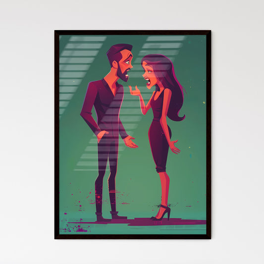 Cartoon of a Happy Man Explaining Something to a Confused Woman, Highlighting the Vibrant Art Style Default Title