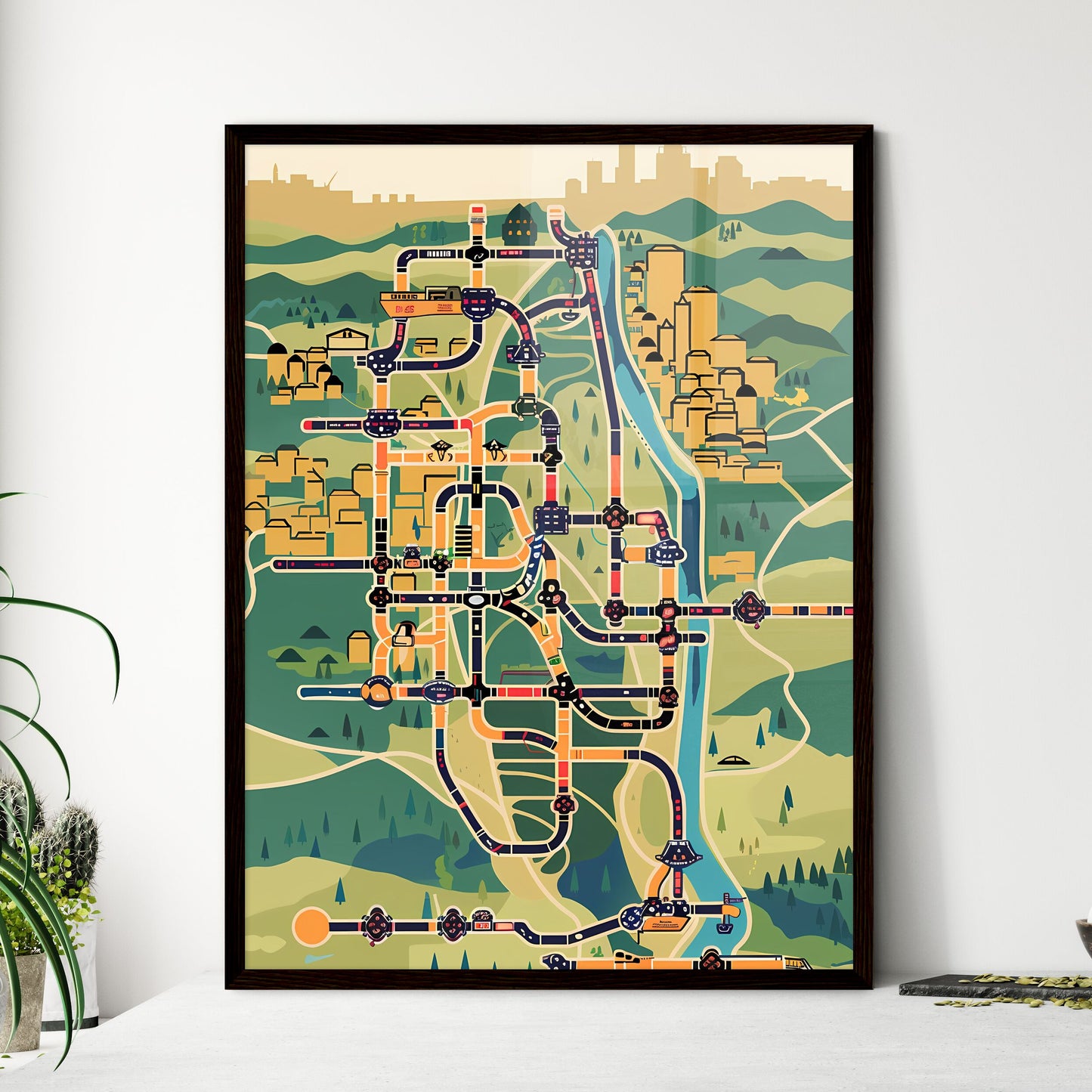 Artistic City Gas Pipeline Map - Framed Art Print