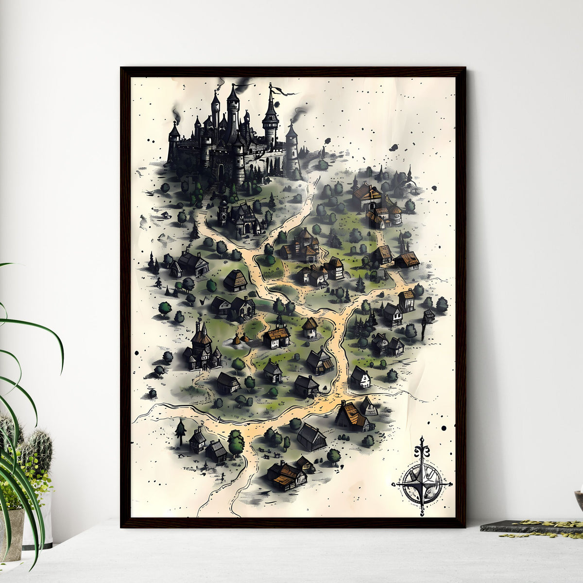 Fantasy artwork depicting a medieval map of - Framed Art Print – HEBSTREIT