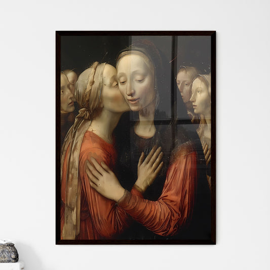 Vibrant Medieval Artwork: Ecstatic Nun Whispering to Female Spectator in Classical Museum Setting Default Title