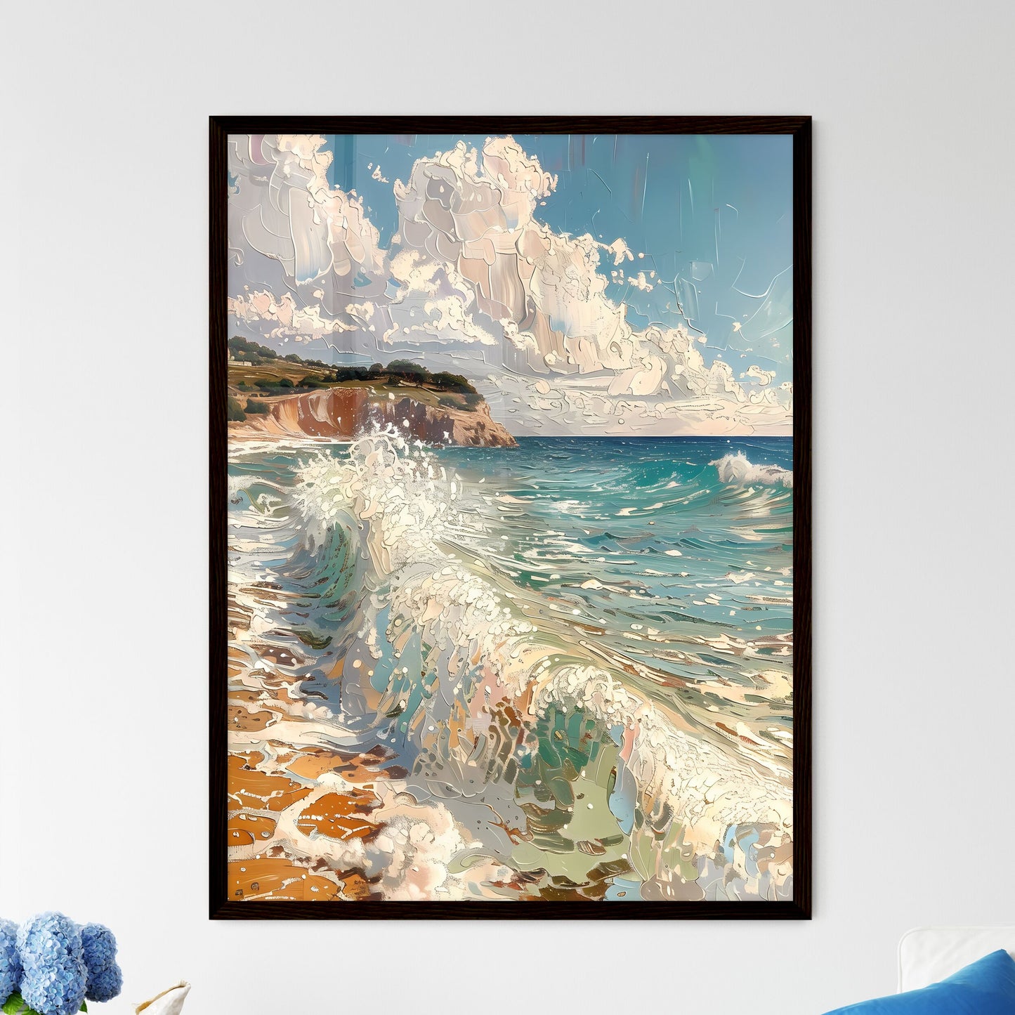 Pointillist Mediterranean Seascape - Framed Art Print