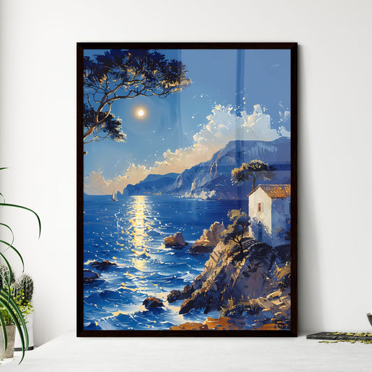 Mediterranean seascape pointillism artwork - Framed Art Print