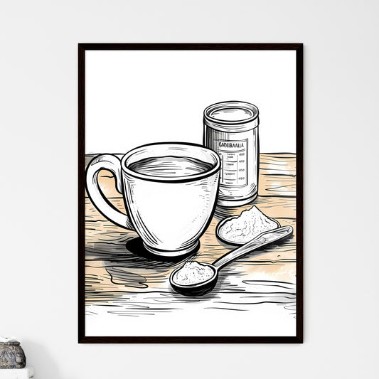 Minimalist Black and White Kitchen Counter Scene Depicting Baking Ingredients: Measuring Cup, Baking Soda, Baking Powder, Tea, Spoon Default Title