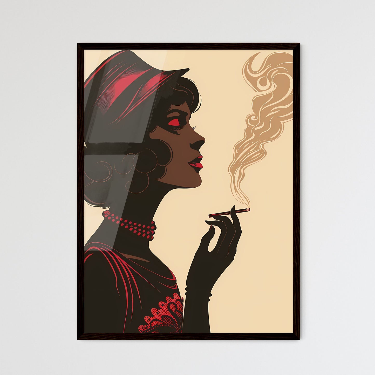 Elegant Vintage Lady Smoking Cigarette - Min - Framed Art Print