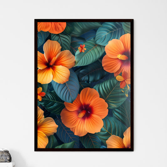 Watercolor Tropical Flowers and Leaves - Framed Art Print