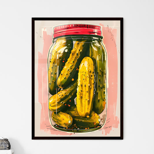Vibrant Pink Digital Painting of Jar of Pickles on White Background - Contemporary Food Art Default Title