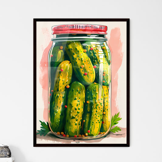 Abstract art painting of pickles in a glass jar, pink background, vibrant colors, focus on art Default Title